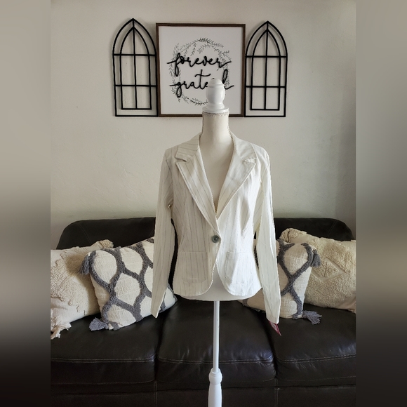 Vintage Y2K Xhilaration Cream With Baby Blue Pinstripes Size XXL Classic Preppy - Picture 11 of 12